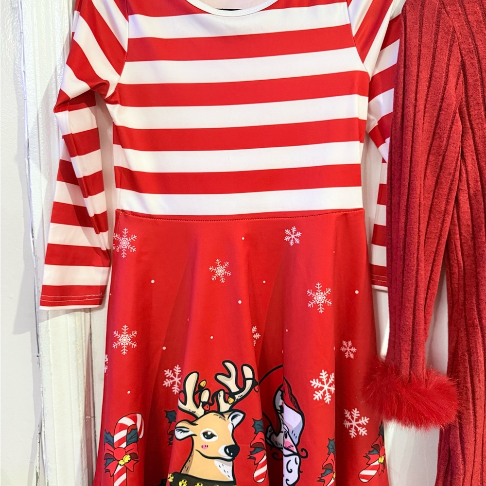 Red and White Striped Reindeer Dress